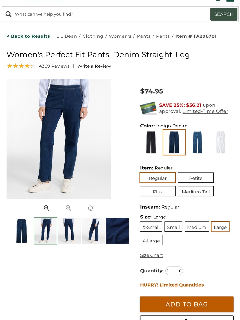 L.L. Bean Women's Straight-Leg Jeans in Indigo